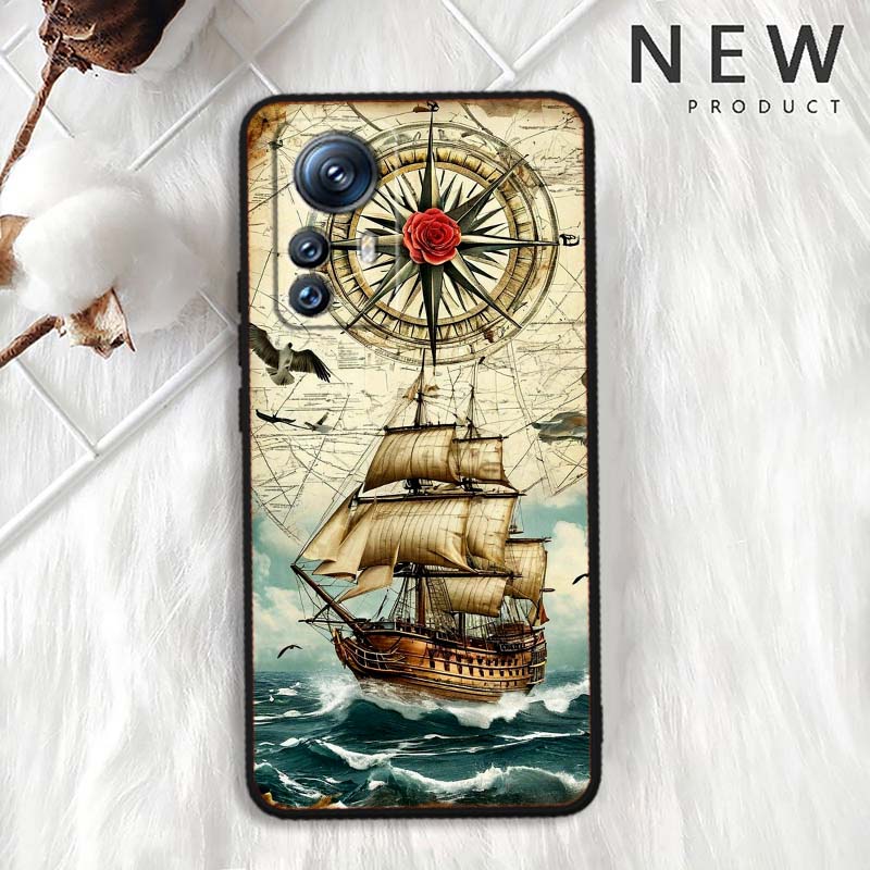 Vintage compass illustration Phone Case For Xiaomi Mi 15 14 13 13T 12 12T 12S 11 11i 11T Pro Ultra Lite 5G Black Soft