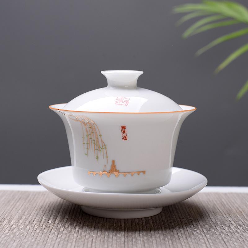 

Чайный сервиз Gaiwan из белой кости, дорожный керамический чайный сервиз, белый чайный сервиз кунг-фу, китайская фарфоровая чашка Gaiwan