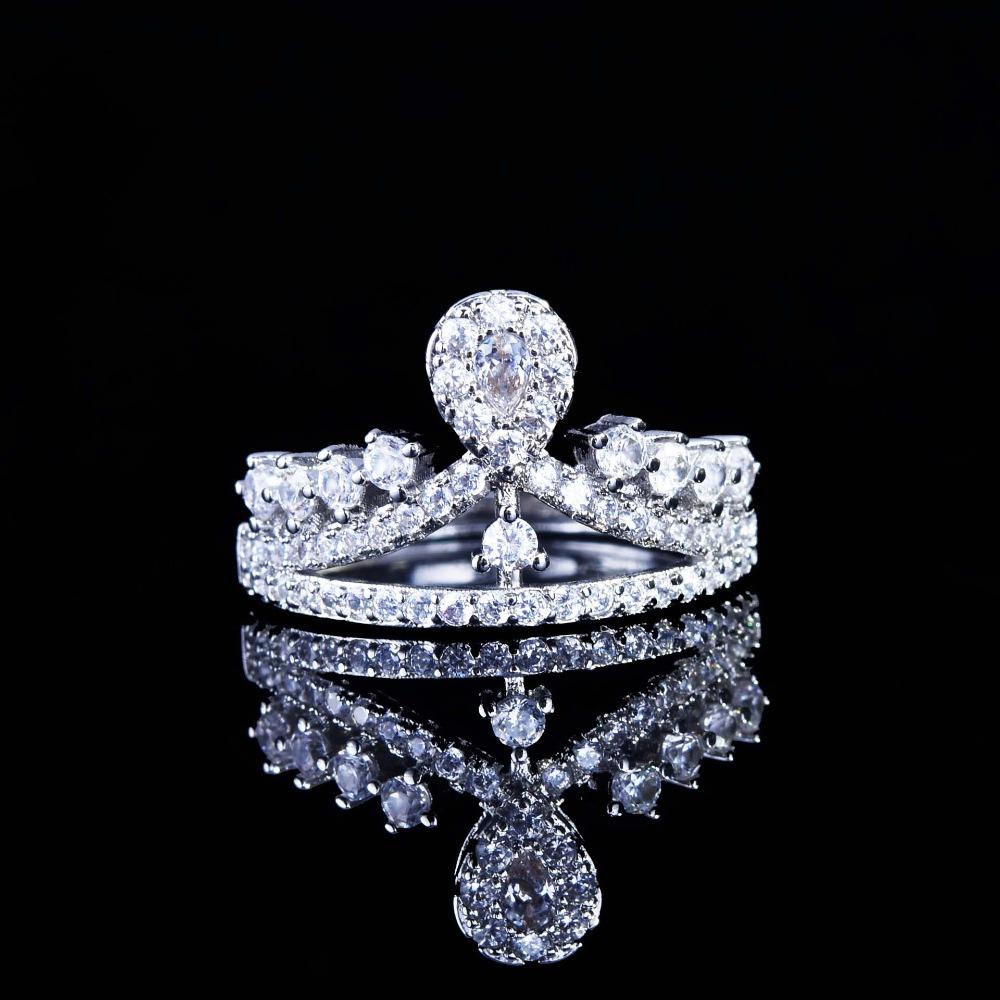 Crown Open Ring Women Micro Paved Diamond Engagement Band Unique European Style Full Sparkling Wedding Jewelry