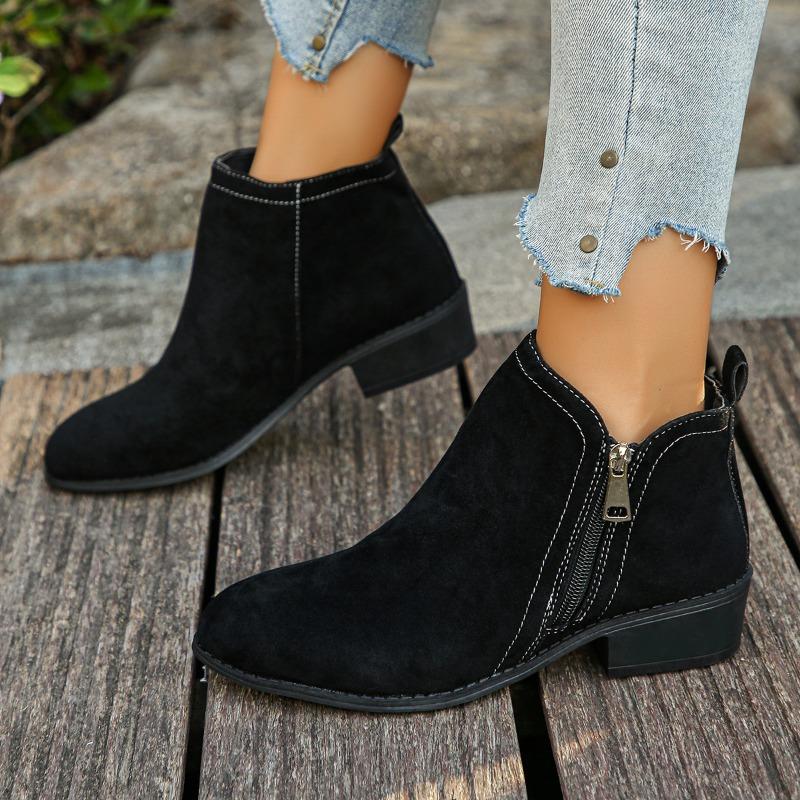 Winter 2025 New Pointed Toe British Style Booties Women's Plus Size Vintage Vintage Side Zip Chelsea Boots
