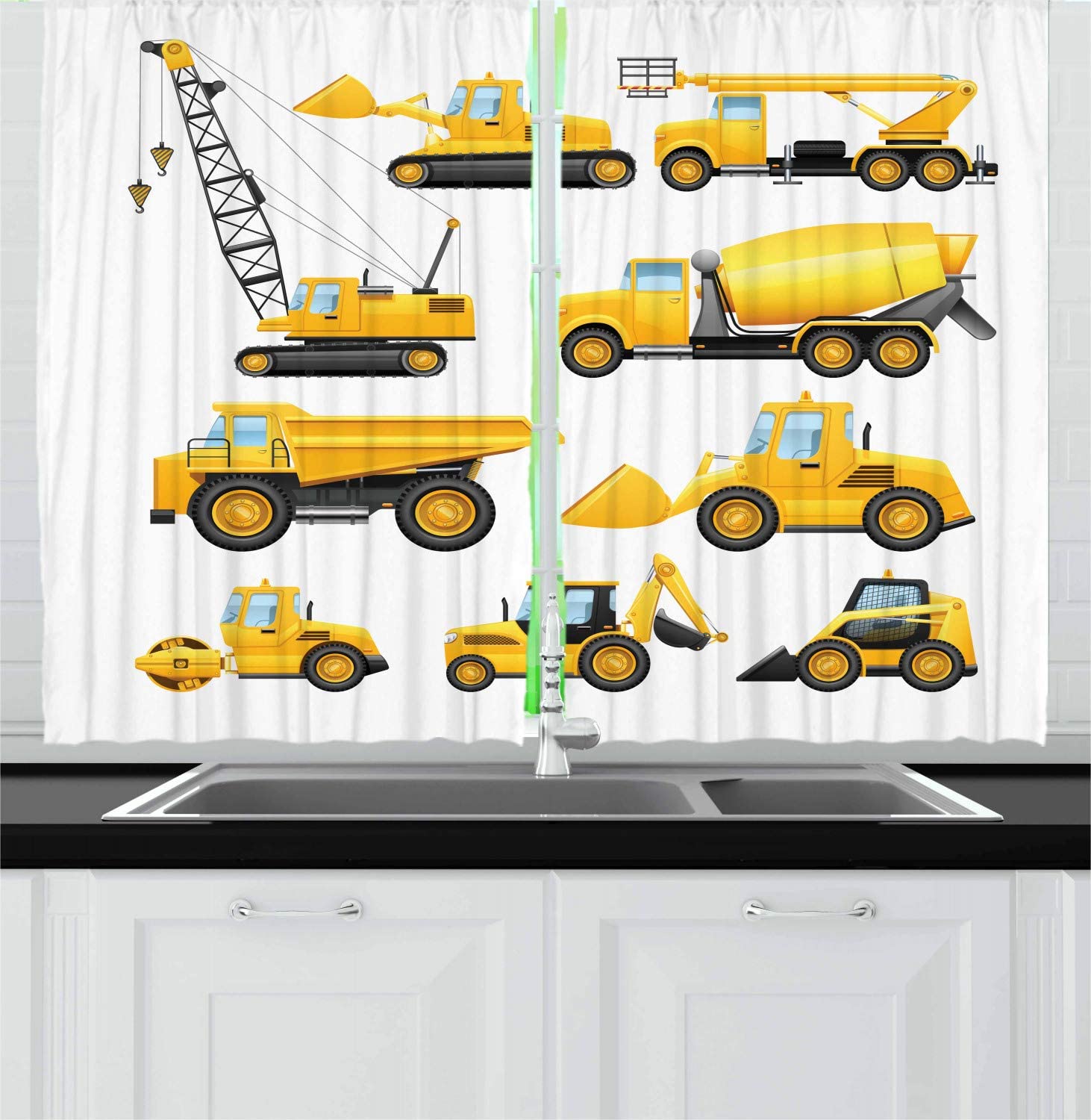 Желтый экскаватор Механическая машина Роскошные шторы для дома Товары для дома Гостиная — фото 12