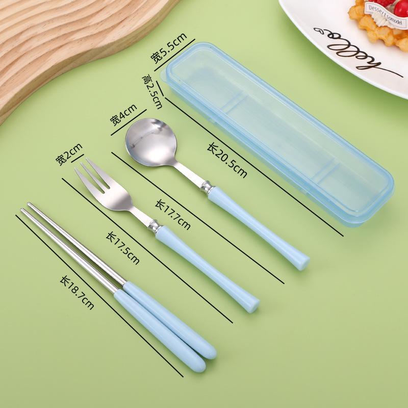 Cute Cartoon High-Value 410 Stainless Steel Cutlery Set: 3-Piece Set with Chopsticks, Fork, and Spoon