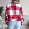 Women Fall Winter Plaid Lantern Long Sleeve Woolen Jacket Single Breasted Loose Chic Coat S-XL