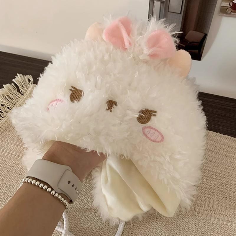 Lamb Ear Hat Women's Autumn and Winter Sweet and Cute Plush Hat Shows a Small Face and Keeps Warm Furry Ear Hat Tide