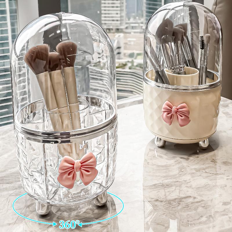 Rotating Cosmetic Makeup Organizer Storage Tube with Lid Clear Organizer Box Makeup Brush Holder Acrylic Organizers Bathroom