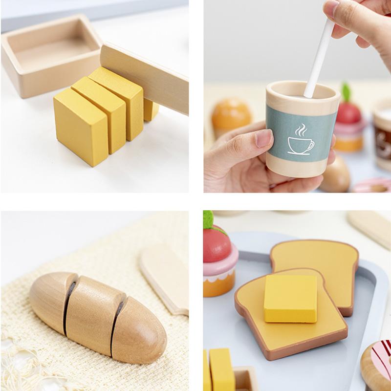 DIY Wooden Breakfast Set Toy Pretend Play Cutting Food Role Play Game Learning  Educational Toys Gifts for Girls Kids