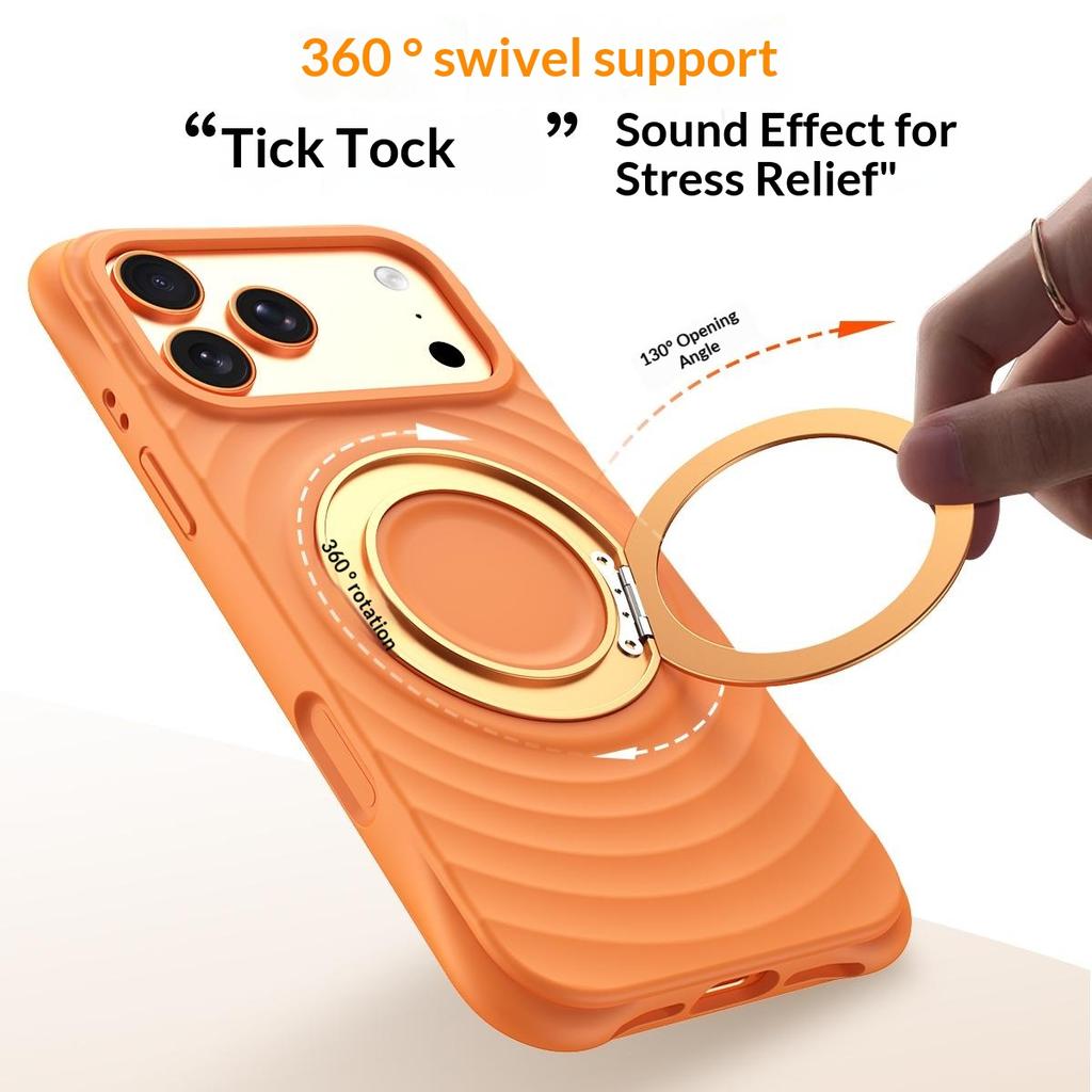 For iPhone 17 Pro Max Magnetic Case Rotating Kickstand Ripple Texture Liquid Silicone Shockproof Phone Cover