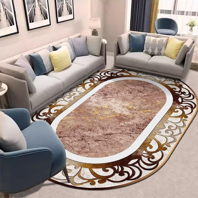 Golden Oval Carpet for Living Room Persian Luxury Decoration Bedroom Easy Clean Plush Rug Lounge Cloakroom Antiskid Soft Mats