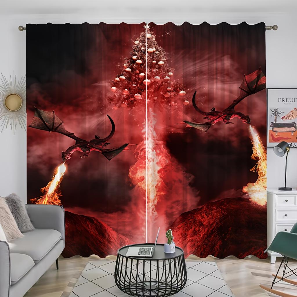 2panels Dragon Print Curtains Rod Pocket Curtain For Restaurants Living Rooms Bedrooms Offices Study Rooms Home Decoration