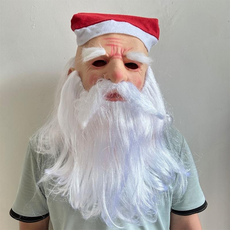 Santa Mask Costume Christmas Santa Costume Accessories for Christmas Party, Santa Mask Costume with Santa Hat and Beard