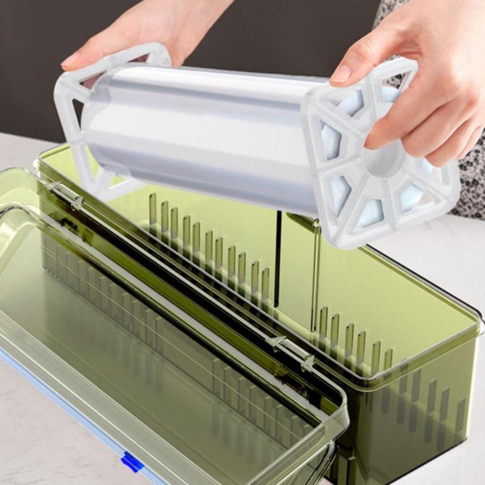 Plastic Cling Wrap Dispenser Refillable Universal Cling Film Cutter Box with Suction Cups Aluminum Foil Film Dispenser Wax Paper