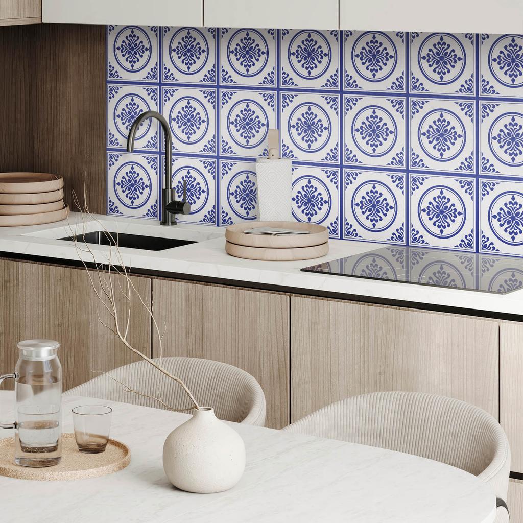 Vinyl Decorative Tiles with Graphics for Kitchen or Bathroom Pattern with Circles and Flowers 20x20x20 cm