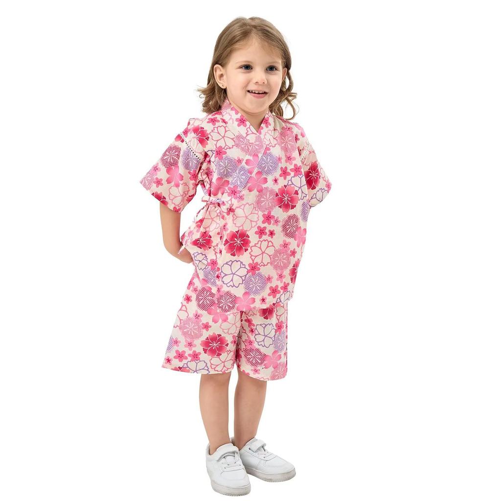 JIUJIUYCL Jinbei Summer Kids Girls Traditional Japanese Cotton Set Fireworks Evening Clothing