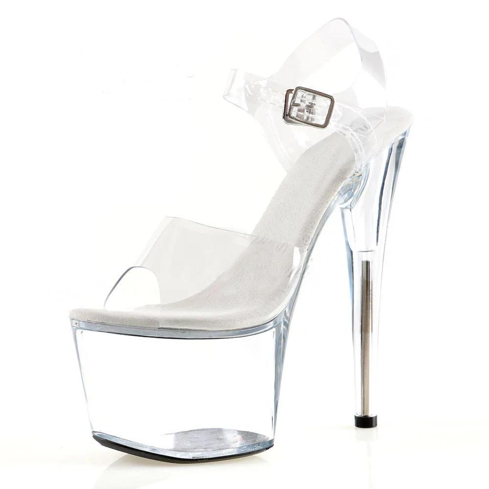 Fashion Women's High Heel Steel Pole Dance Sandals Model Walk Show Fine Heel Nightclub 17cm Heel Summer Slippers