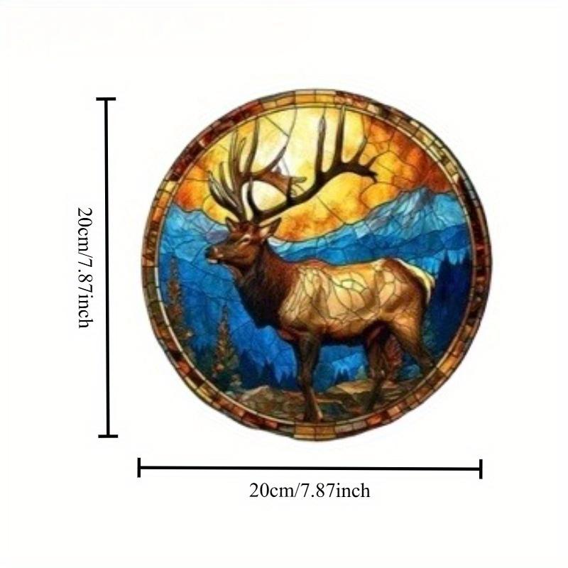 

2d Flat 20*20cm, Spring Wooden Sign, Elk Theme Decoration, Faux Stained Glass, Round Wreath Decor Sign, Men Gifts, for Home, Kitchen, Bedroom, Bar. 20x20cm