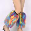 Womens Rainbow Colorful Furry Leg Warmers Autumn Winter Vintage Faux Fur Plush Boot Covers Cuffs Hipster Warm Socks