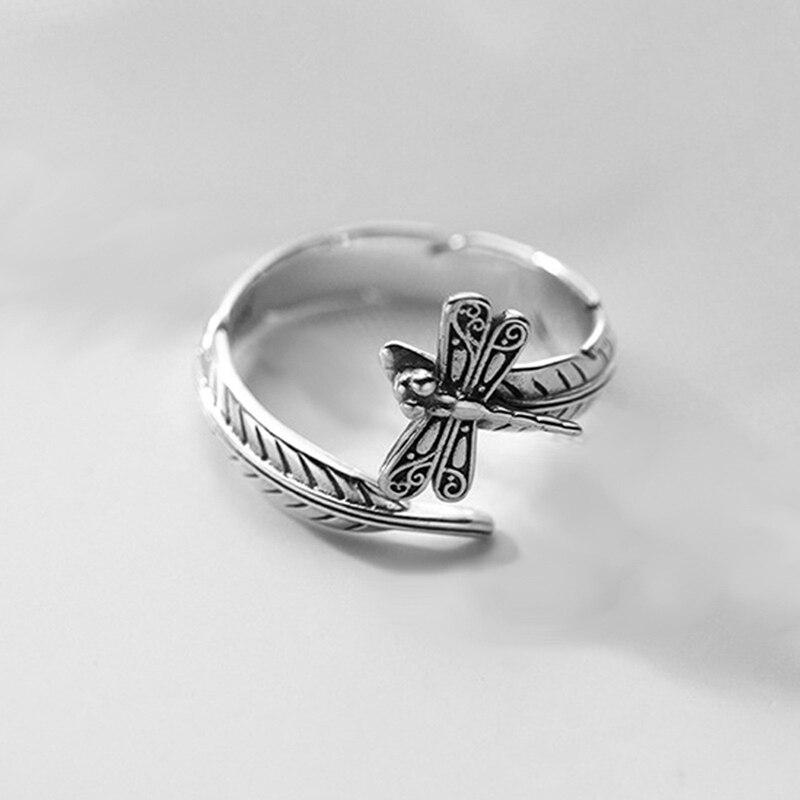 Silver Color Retro Dragonfly Leaf Ring For Women Simple Party Jewelry Gift  New Dropshipping