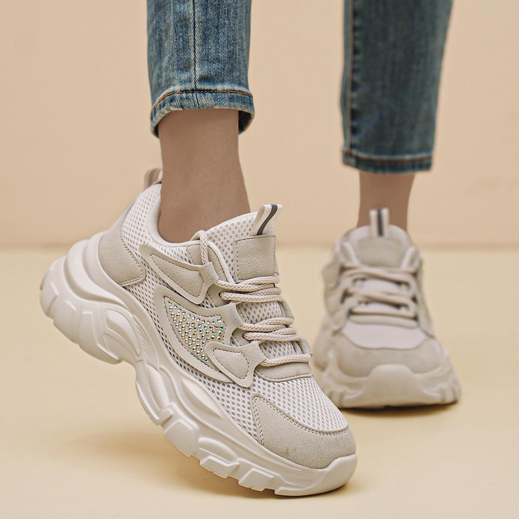 2025 Summer Mesh Sports Dad Shoes Women's Thick Soles Increase Ins Popular Fashion Versatile Breathable Soft Soles Single Shoes