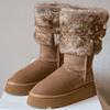 Cowhide version~ Northeast snow boots women's winter velvet thickened new thick-soled mid-tube cotton shoes fashionable versatile fluffy boots
