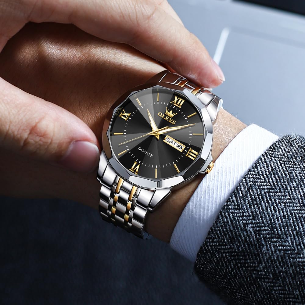 OLEVS Pánske hodinky, Nerezový remienok, Ukazovateľ dátumu, Chronograf, 40 mm, BusinessFormálne, Vodotesné do 10 ATM, Dostupné v zlatej, modrej a