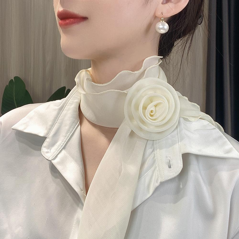 Rose clip thin silk scarf spring and summer sun protection temperament fashion versatile scarf for women