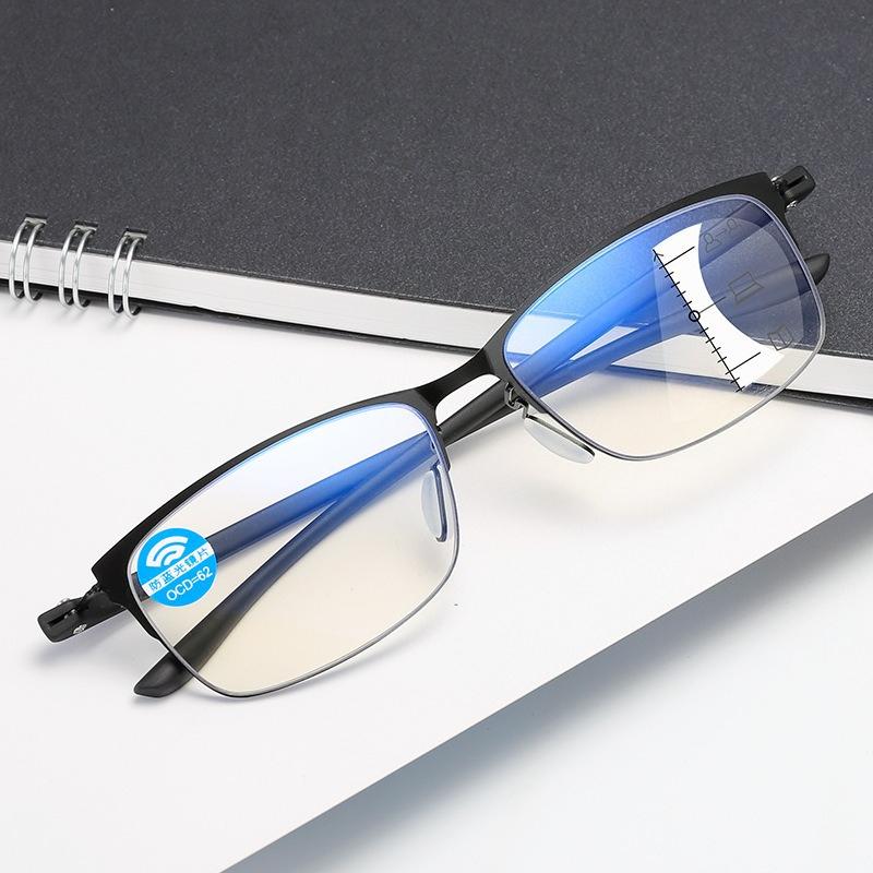 Progressive Multifocal Reading Glasses High-End Anti Blue Light Presbyopia Glasses for Near and Far Vision Business Eyewear