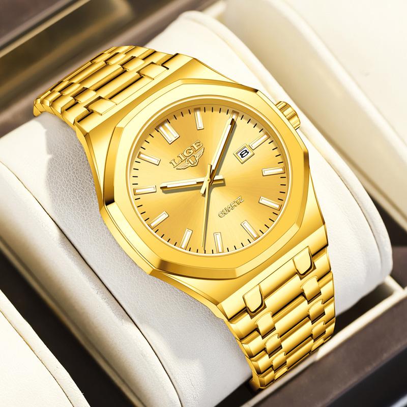 LIGE Mens Watches Super Luminous Auto Date Quartz Man Wristwatches Stainless Steel 3ATM Waterproof Male Gift Box Package
