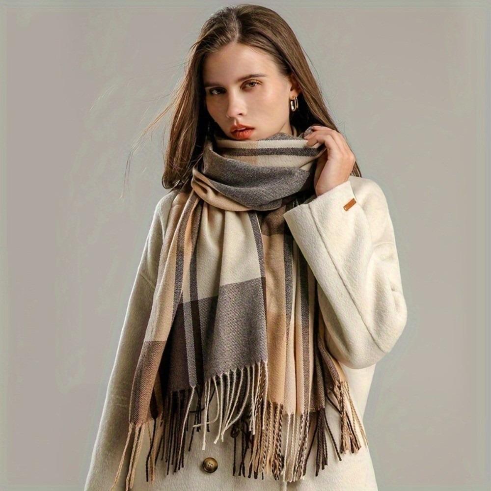 Thick Imitation Cashmere Shawl Windproof Shawl Wrap Simple Plaid Scarf  Apparel Accessories