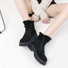 Womens Winter Warm Faux Suede Martin Boots With Fleece Lining Chunky Sole Round Toe Lace-Up Mid-Calf