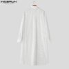 INCERUN Oversized Men Lapel Neck Long Sleeve Striped Loose Long Tunic Casual Shirts