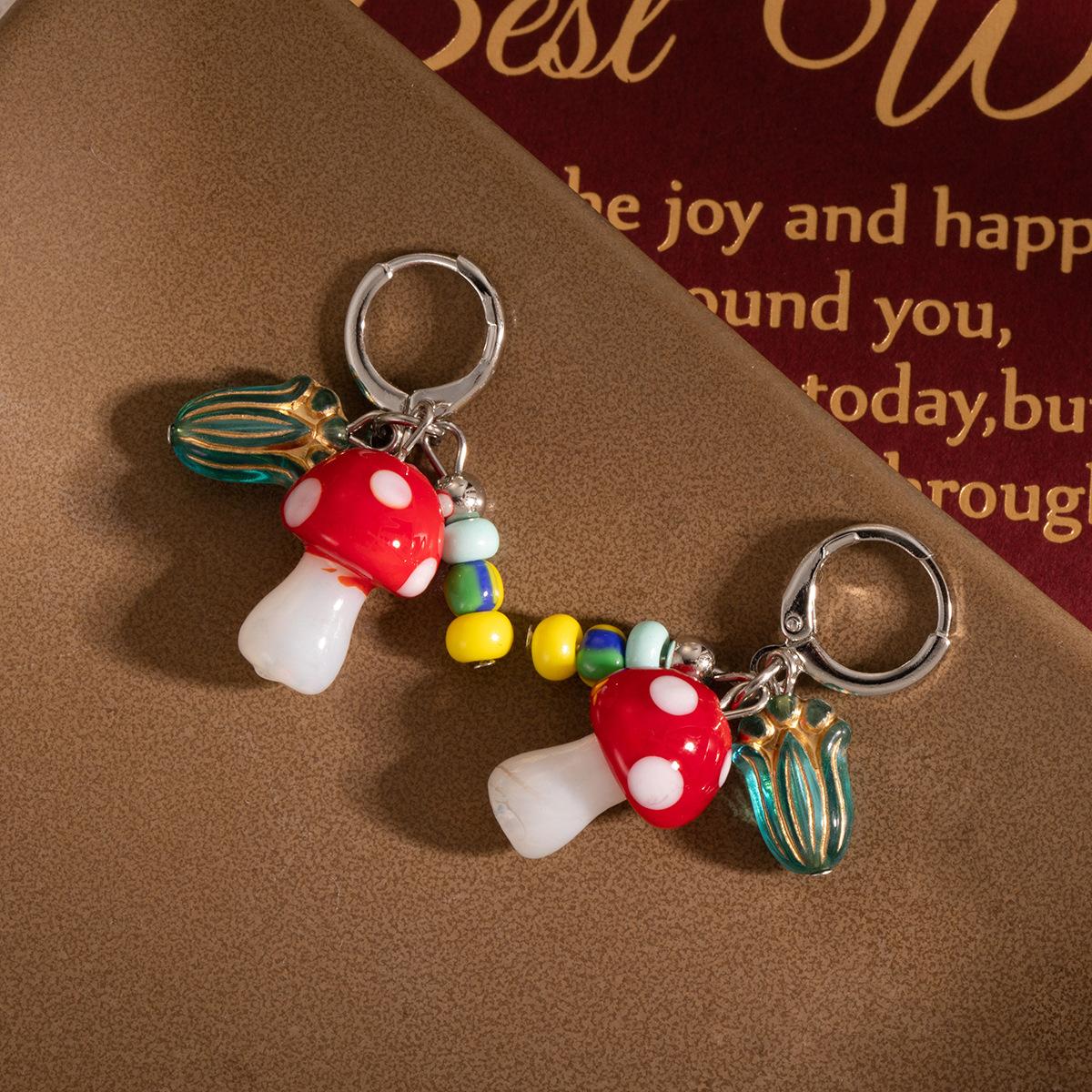 

Mori Small Fresh Glazed Mushroom Earrings Female Cute Temperament Colorful Fun Advanced Sense Niche Design Ear Buckle