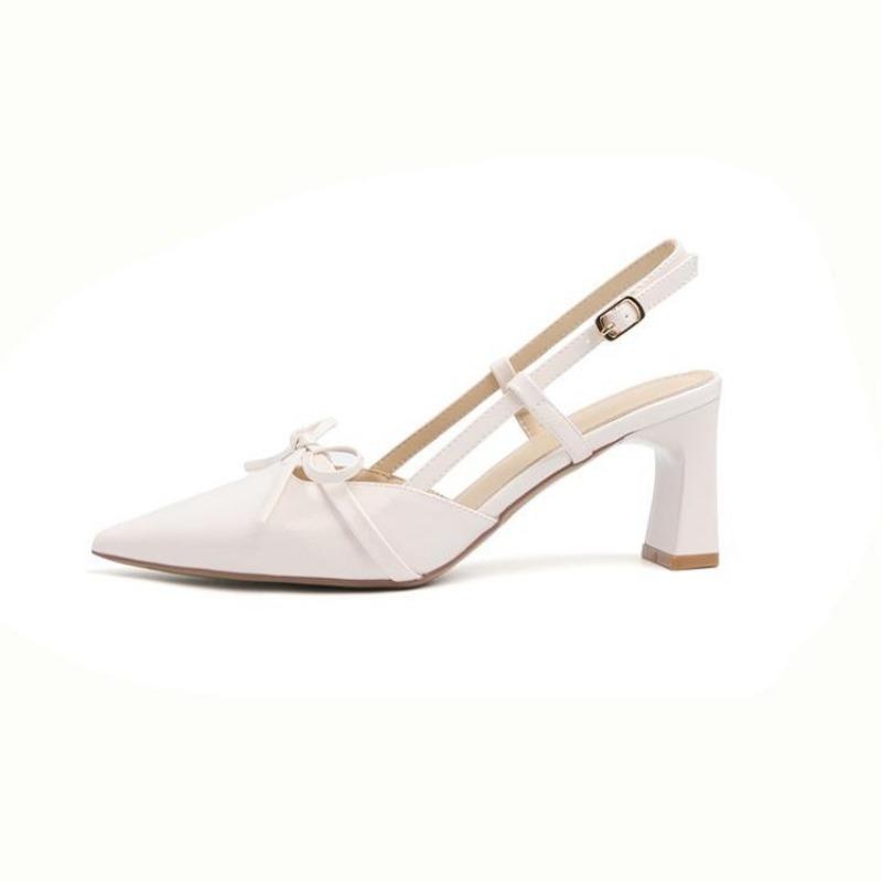 High-heeled sandals women's pointed bow word with temperament thick-heeled sandals women's fashion versatile outer sandals