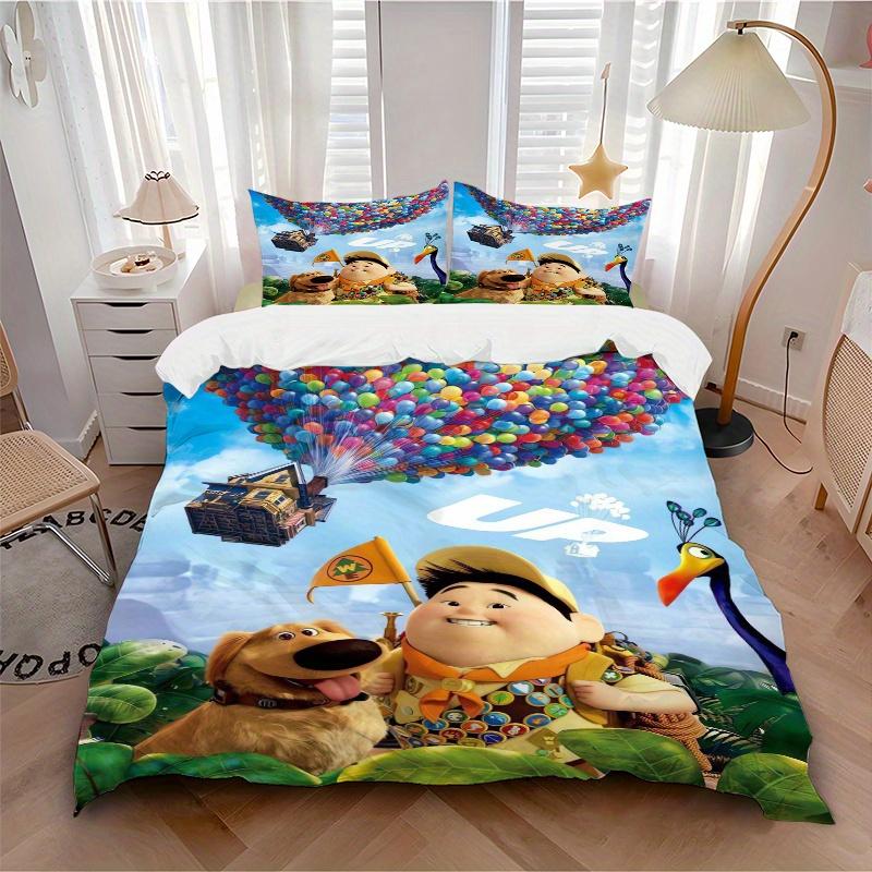 3pcs Up Balloon House Bedding Set, 1 Soft Quilt Cover + 2 Pillowcases, Machine Washable, Suitable for All Seasons, Perfect Gift for Family a