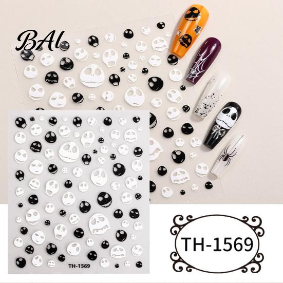 Salon Nail Accessories 6 Sheets Halloween Stickers for Women, Pumpkin Ghost Bat Skull Women Manicure Decoration Decals, Art Home Supplies