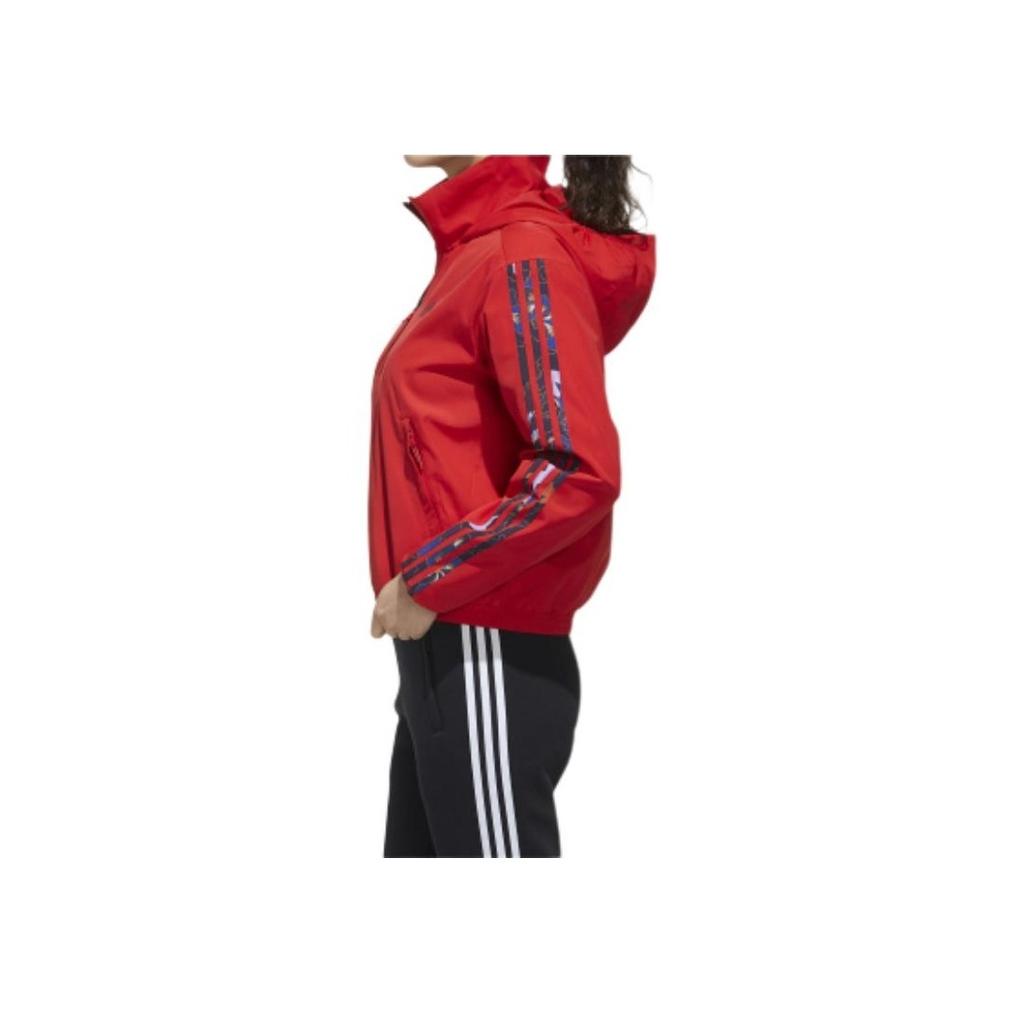 Adidas Floral Logo Fleece-Lined Hooded Jacket Women Jacket Red GG0769