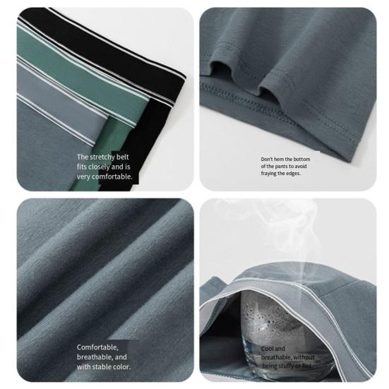 Mens Cotton Boxers Briefs Summer Moisture Wicking Underwear Solid Color Breathable Stretch Wide