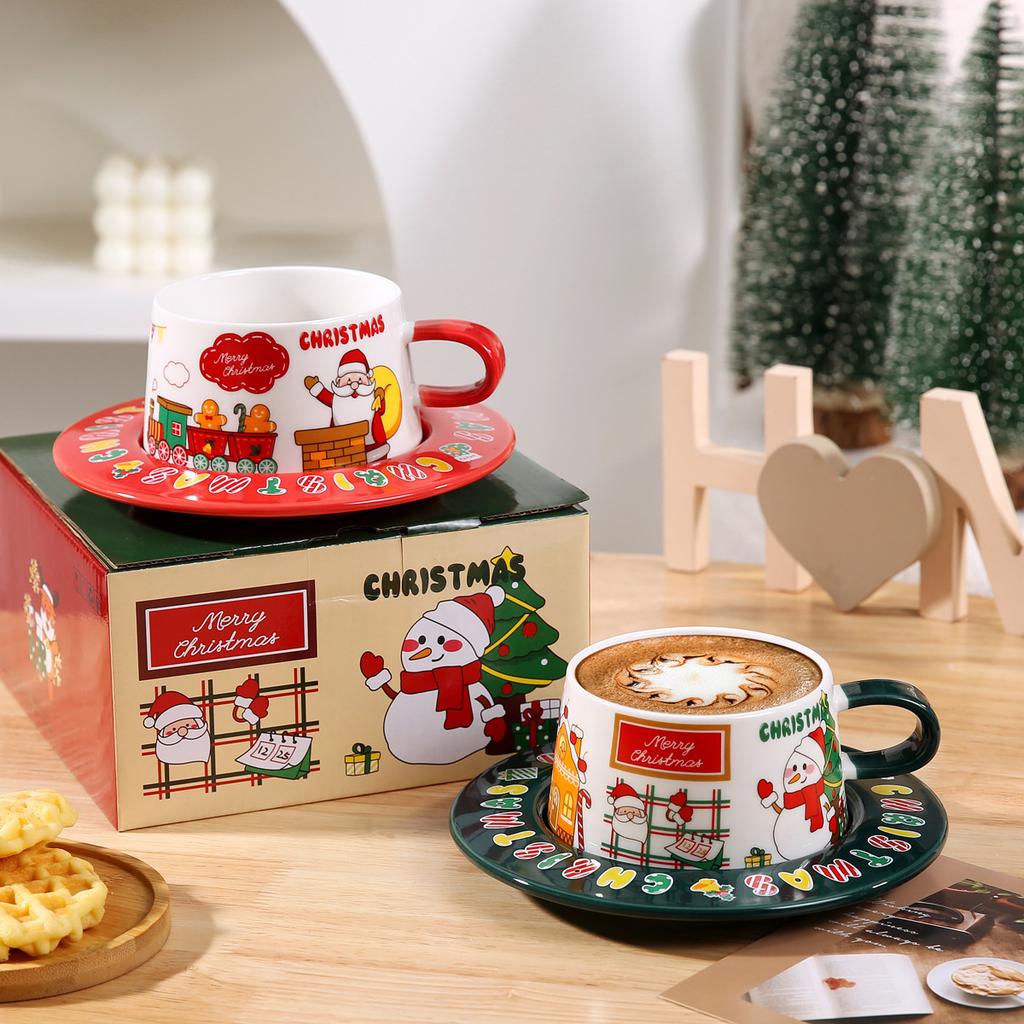 Ceramic Christmas Coffee Cup and Saucer Gift Box Set Restaurant Home Mug Tea Cup Afternoon Tea Cup and Saucer