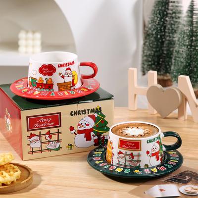 Grenzüberschreitendes Weihnachtsmann Keramik Tassen- und Untertassenset Büro Kaffeetasse Geschenk Paar Weihnachtssouvenir Set