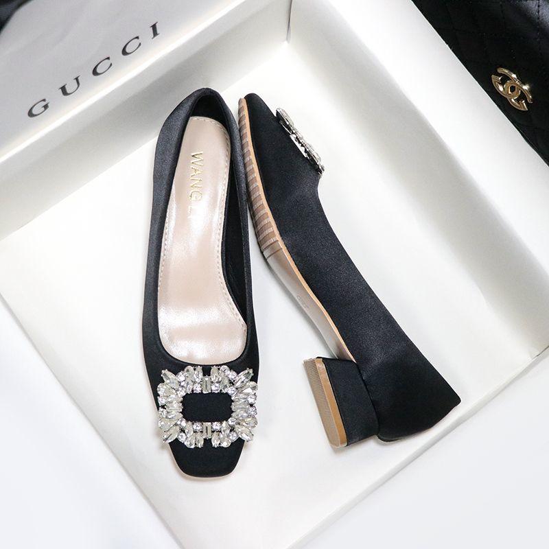 Fashion Flats Women Shoes Spring Autumn Rhinestone Square Buckle Square Toe Elegant Flat Shoes Wedding Shoes Loafers Plue Size 41 42 43