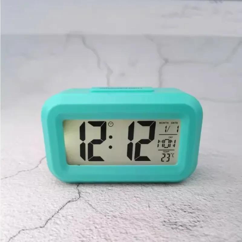 Modern LED Digital Alarm Clock with Calendar Temperature Display, Smart Desk Clock for Home Office Bedroom Decor, Snooze Night