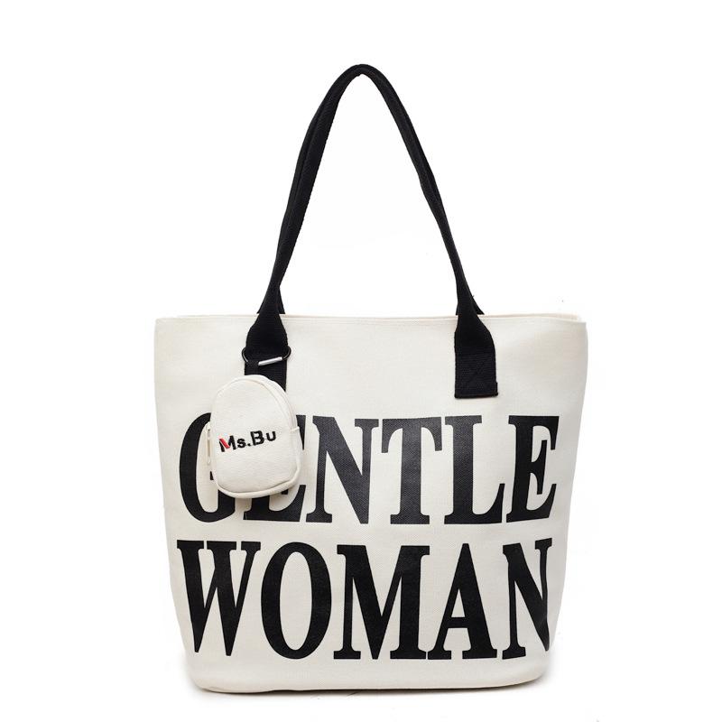 2025 autumn new fashion simple commuter large capacity shoulder bag Korean version casual canvas bag alphabet tote bag