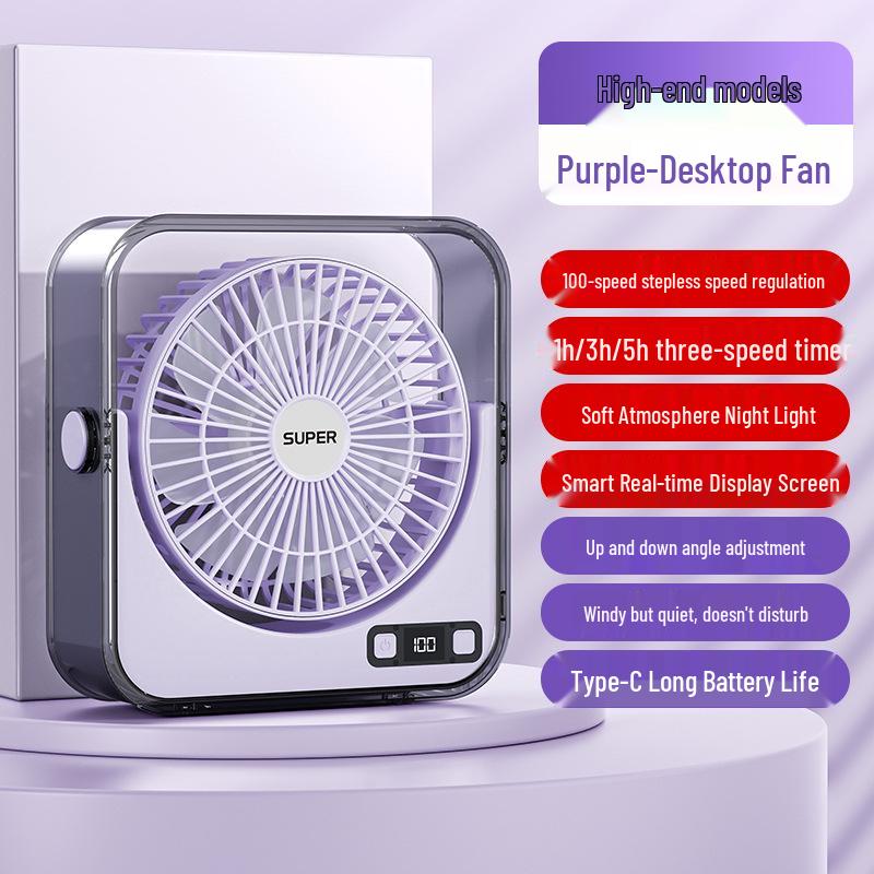 2026 LED Display Portable USB Desktop Fan - Compact Circulating Fan USB Plug-in
