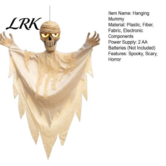 Voice Triggered Scary Prop Halloween Hanging Mummy Decoration with Sounds, 31.5 Inch Activated Creepy Home Ornament Glowing Skull Eyes for Haunted