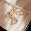Korean Fashion Ginkgo Leaf Pearl Ear Cuffs with Cat's Eye Stone
