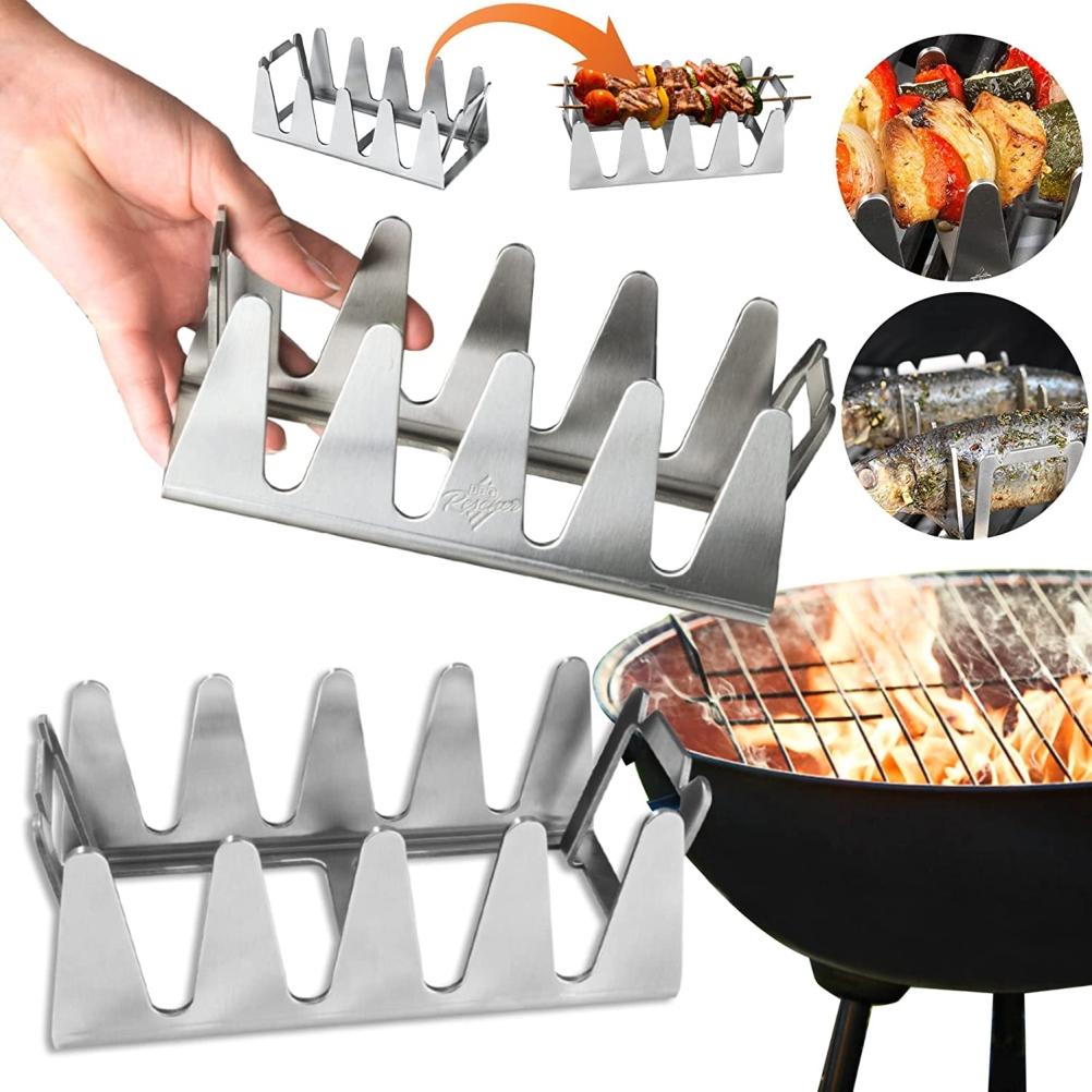 Kebab Rack Stainless Steel Shish Kebab Skewers Rack Universal Barbecue Skewers Holder Grilling