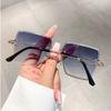 Vintage Brand Designer Rimless Metal Square Sunglasses Women Sun Glasses For Men Trendy Punk Fashion Luxury Ladies Cutting Shade
