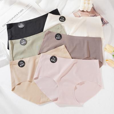Women Ice Silk Seamless Panties Mid Waist Maillard Color Briefs Soft and Comfortable Underwear M-XL