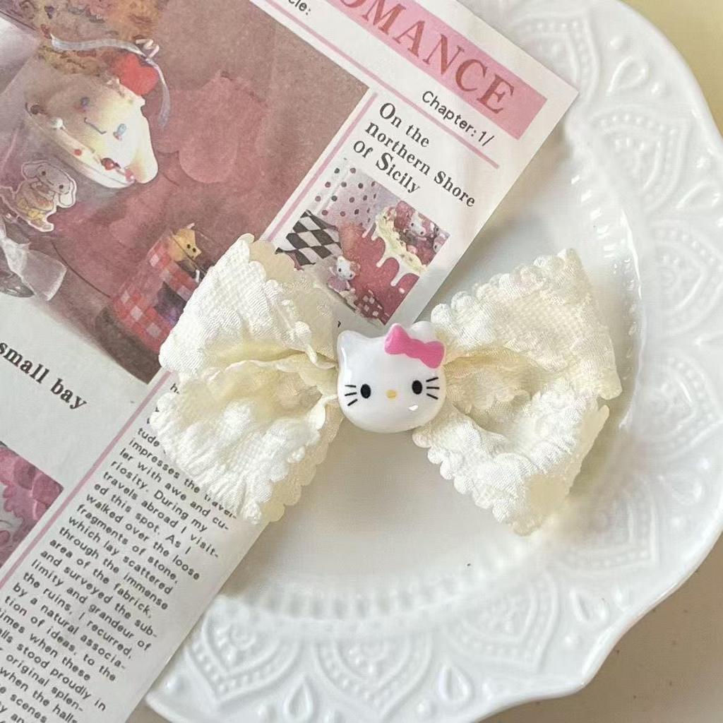 Gentle White Lace Bow Duckbill Clip for Bangs & Ponytails