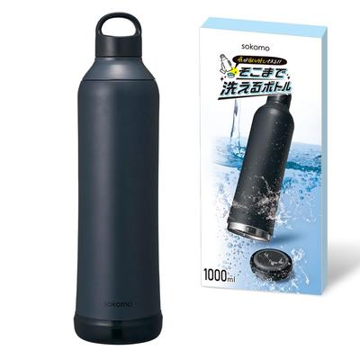 Doshisha Water Bottle Stainless Steel Bottle Vacuum Insulated Thermos Easy To Wash Black Sokomo [Washable Bottle] 1.0L Heat/Cold