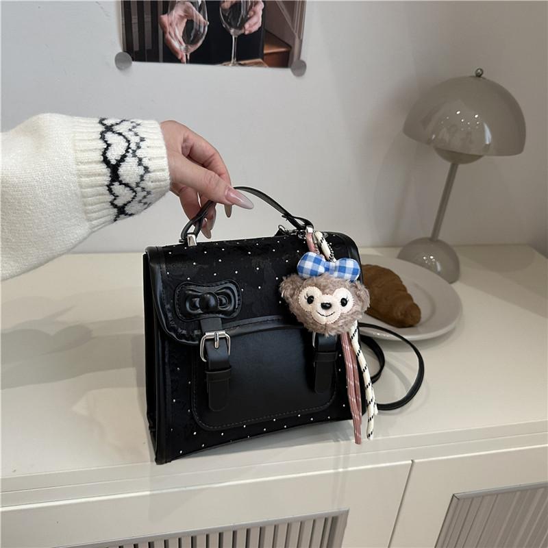 

College versatile students class solid color new fashion multi-functional backpack women s bow messenger bag without pendant чорний